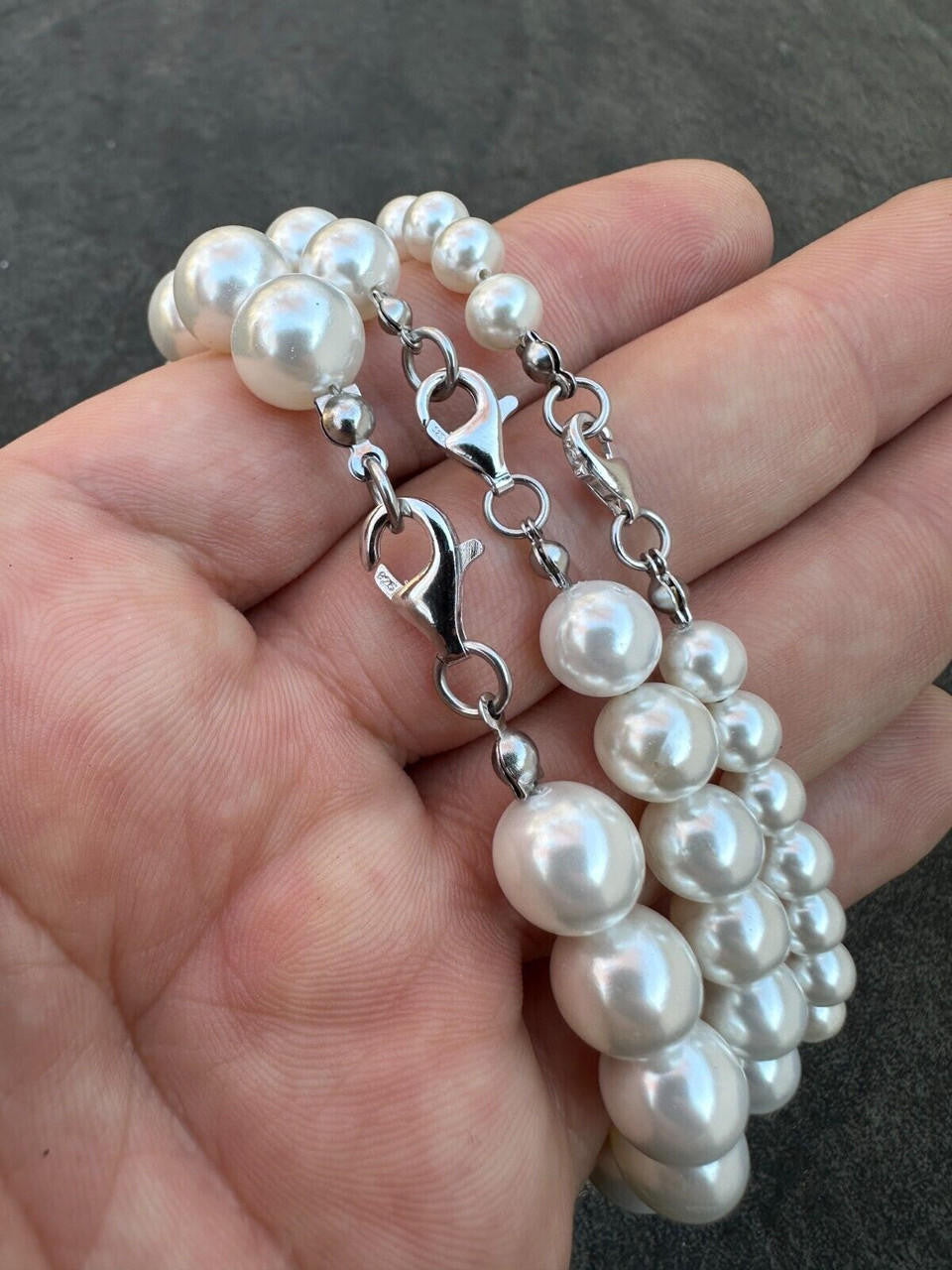 Cultured Pearl Chain Bracelet - 925 Silver - 6"-8.5" - 4mm-10mm