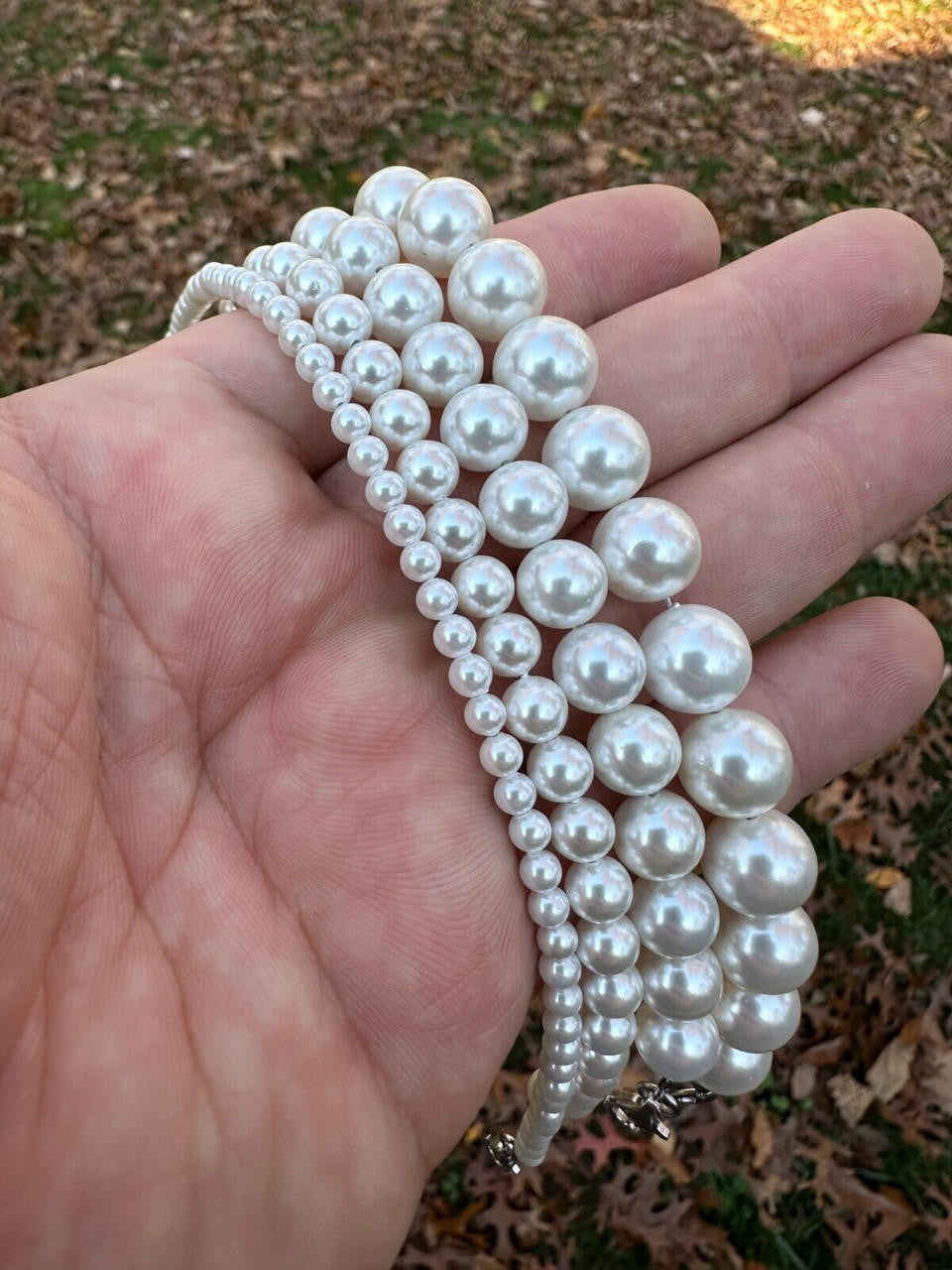 Cultured Pearl Chain Bracelet - 925 Silver - 6"-8.5" - 4mm-10mm