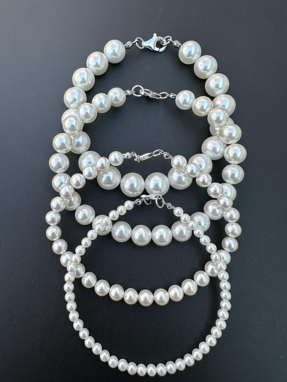 Cultured Pearl Chain Bracelet - 925 Silver - 6"-8.5" - 4mm-10mm