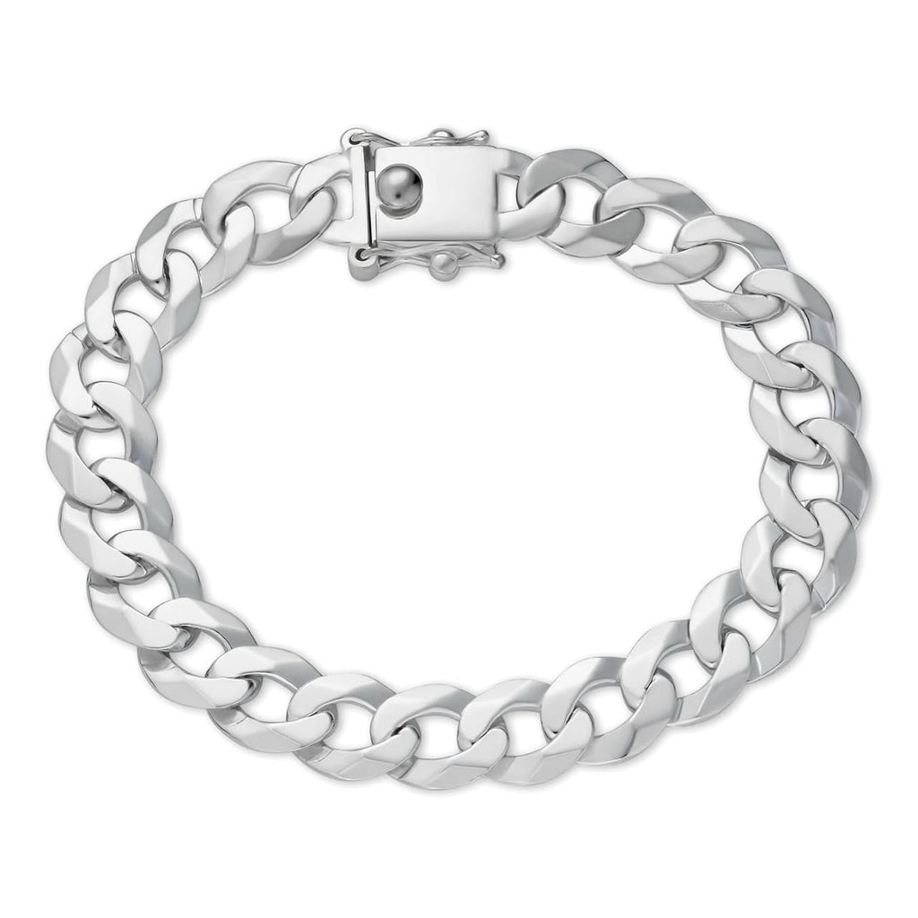 Curb Cuban Link Chain Bracelet W. Box Lock - 925 Sterling Silver - 7"-9" - 9.5mm-13mm