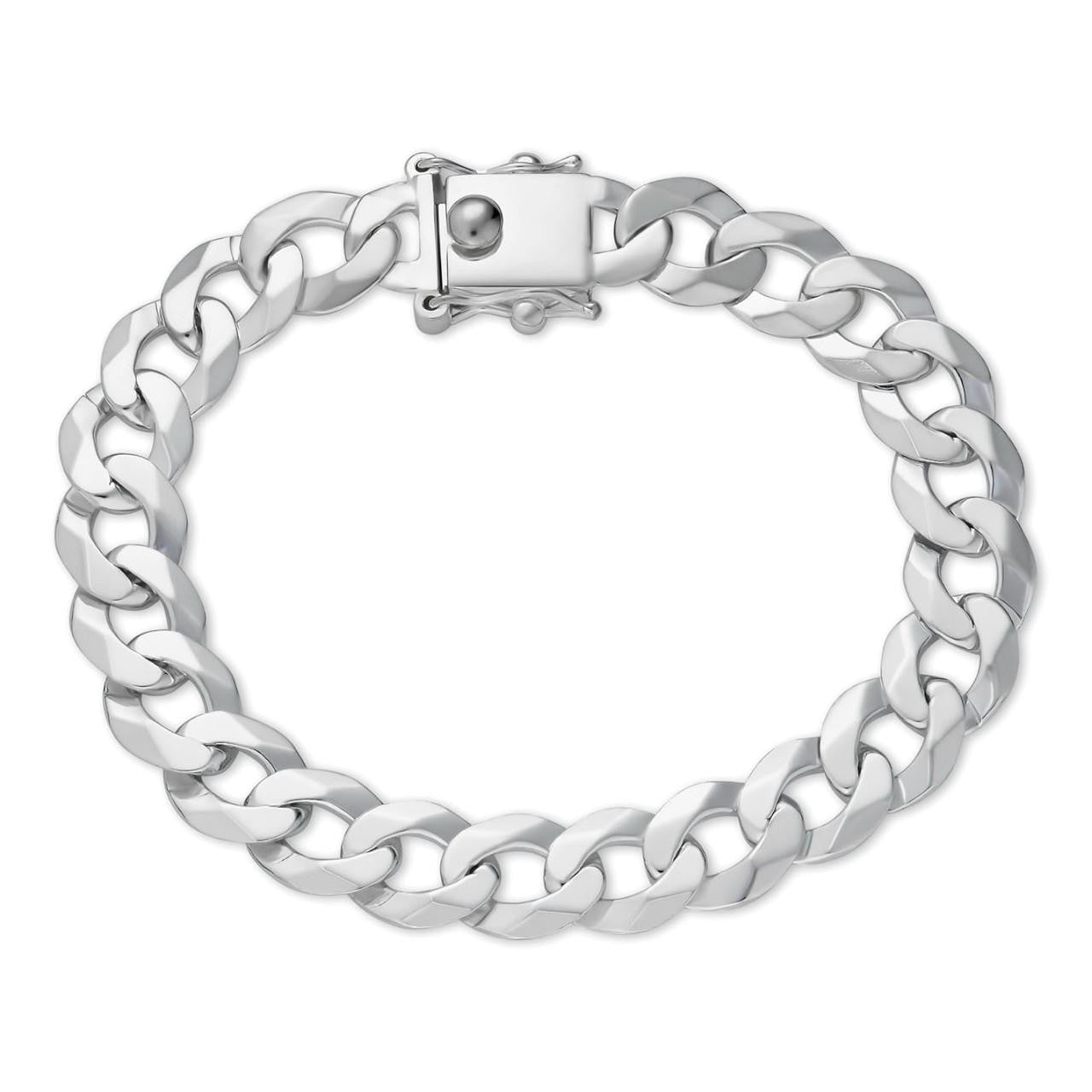 Curb Cuban Link Chain Bracelet W. Box Lock - 925 Sterling Silver - 7"-9" - 9.5mm-13mm