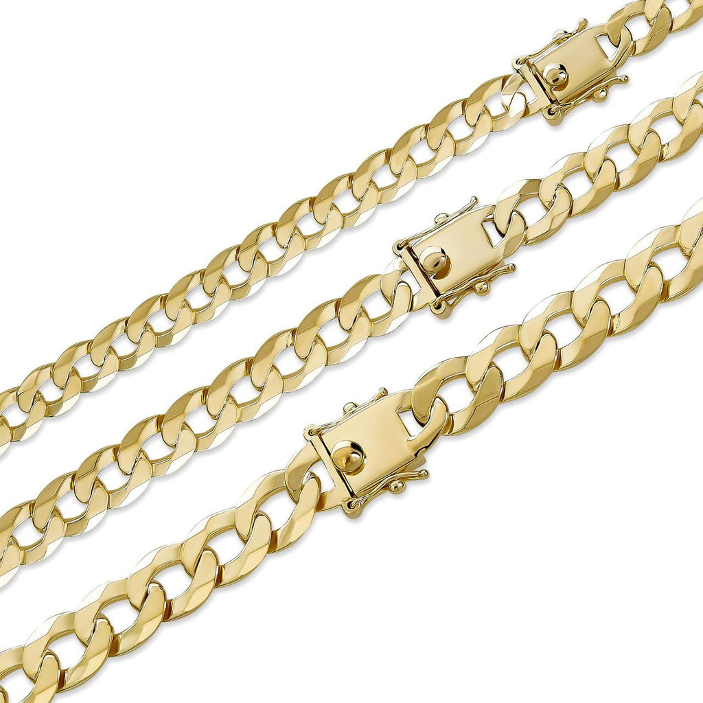 Curb Cuban Link Chain Necklace W. Box Lock - 14k Gold Vermeil 925 Sterling Silver - 18"-30" - 9.5mm-13mm