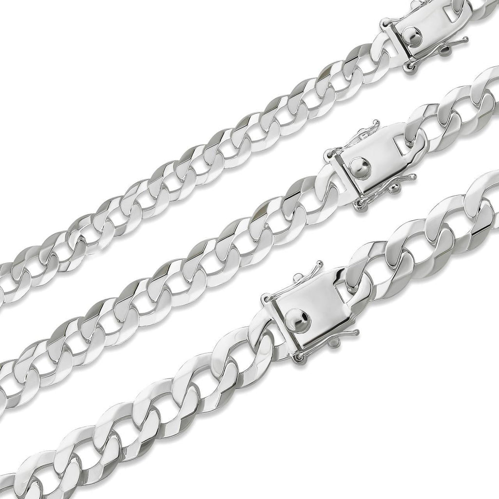 Curb Cuban Link Chain Necklace W. Box Lock - 925 Sterling Silver - 18"-30" - 9.5mm-13mm
