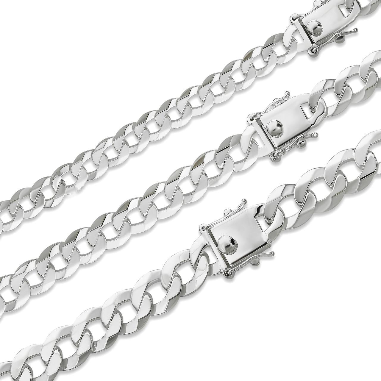 Curb Cuban Link Chain Necklace W. Box Lock - 925 Sterling Silver - 18"-30" - 9.5mm-13mm