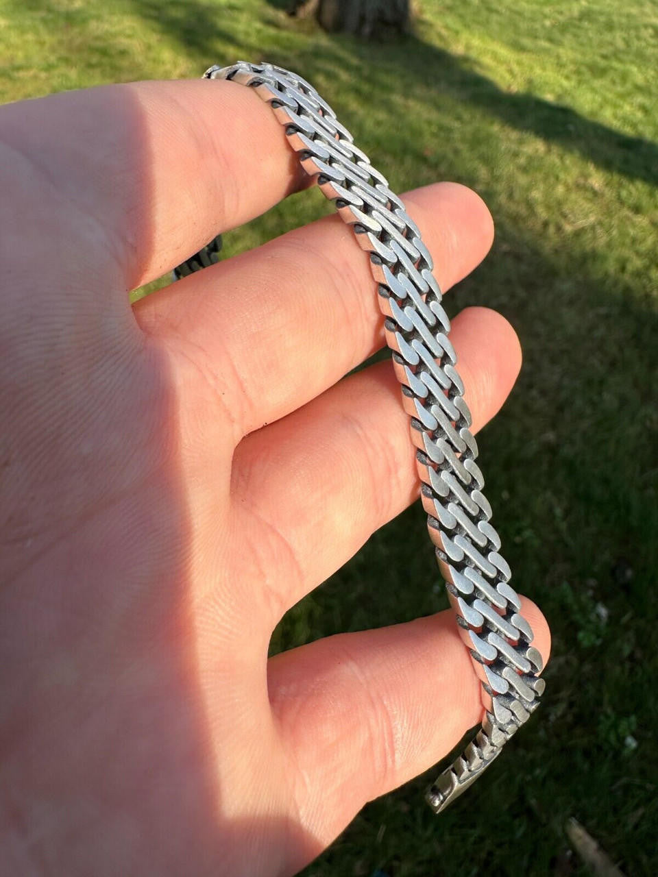 Double Open Figure 8 Miami Cuban Bracelet - 925 Sterling Silver Oxidized Gunmetal - 7"-9" - 12mm