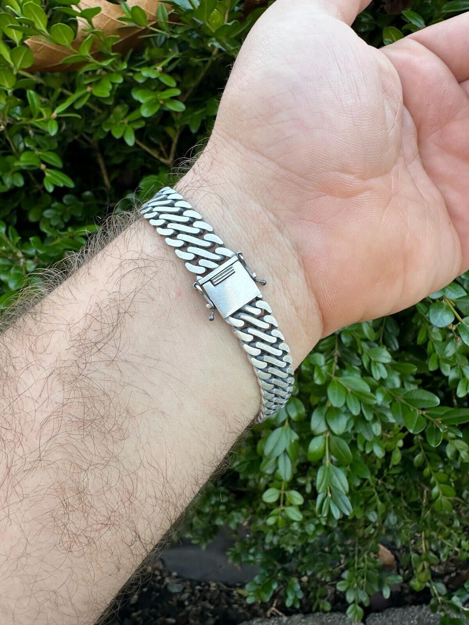 Double Open Figure 8 Miami Cuban Bracelet - 925 Sterling Silver Oxidized Gunmetal - 7"-9" - 12mm