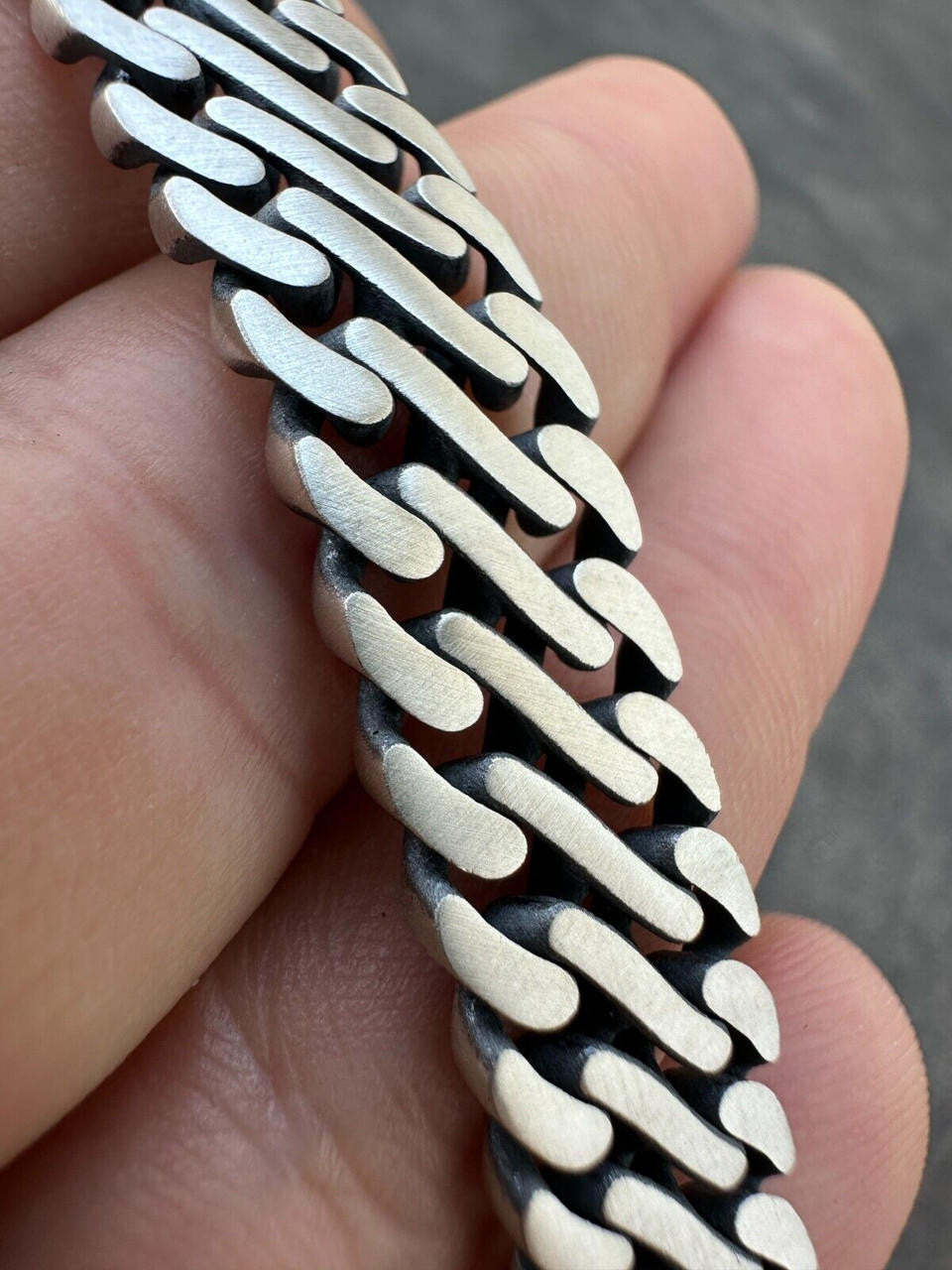 Double Open Figure 8 Miami Cuban Bracelet - 925 Sterling Silver Oxidized Gunmetal - 7"-9" - 12mm