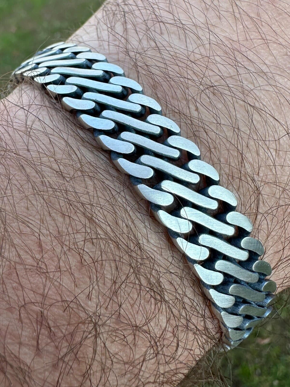 Double Open Figure 8 Miami Cuban Bracelet - 925 Sterling Silver Oxidized Gunmetal - 7"-9" - 12mm