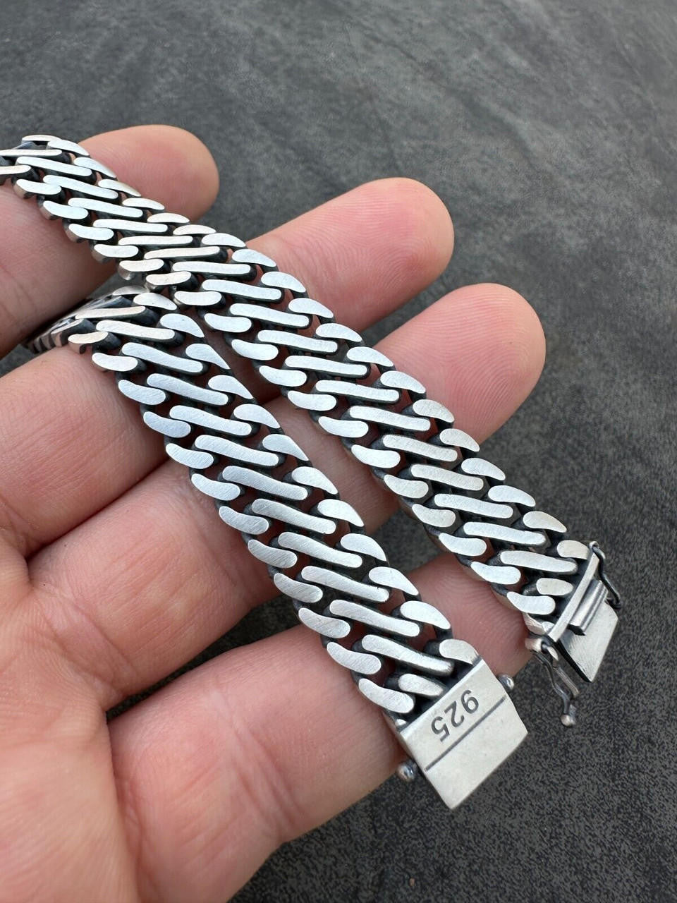 Double Open Figure 8 Miami Cuban Bracelet - 925 Sterling Silver Oxidized Gunmetal - 7"-9" - 12mm