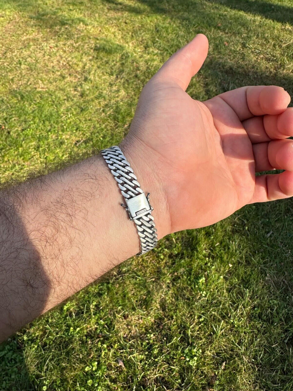 Double Open Figure 8 Miami Cuban Bracelet - 925 Sterling Silver Oxidized Gunmetal - 7"-9" - 12mm