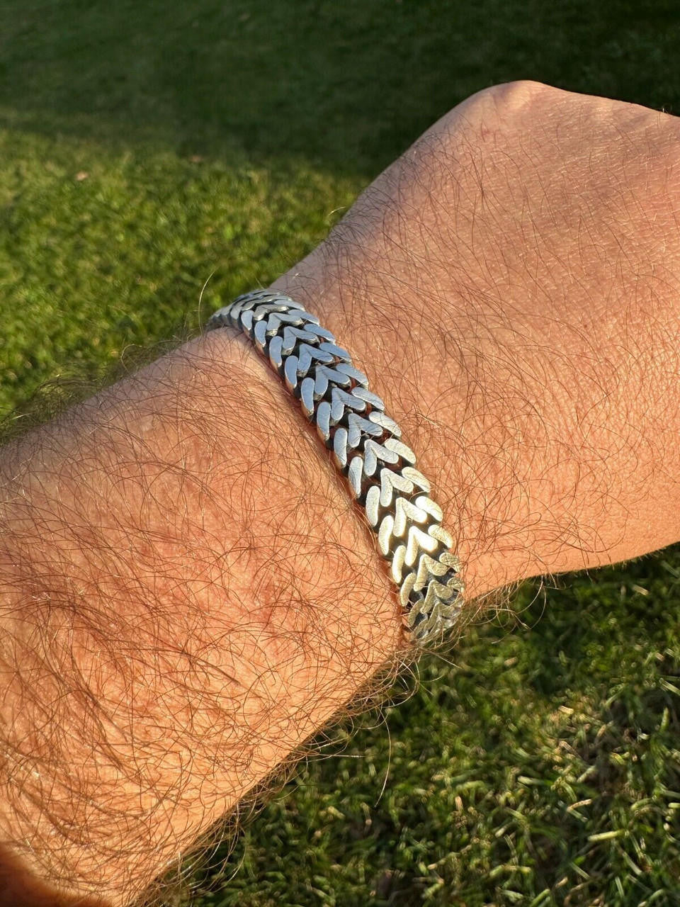 Double Open Figure 8 Franco Bracelet - 925 Sterling Silver Oxidized Gunmetal - 7"-9" - 12mm