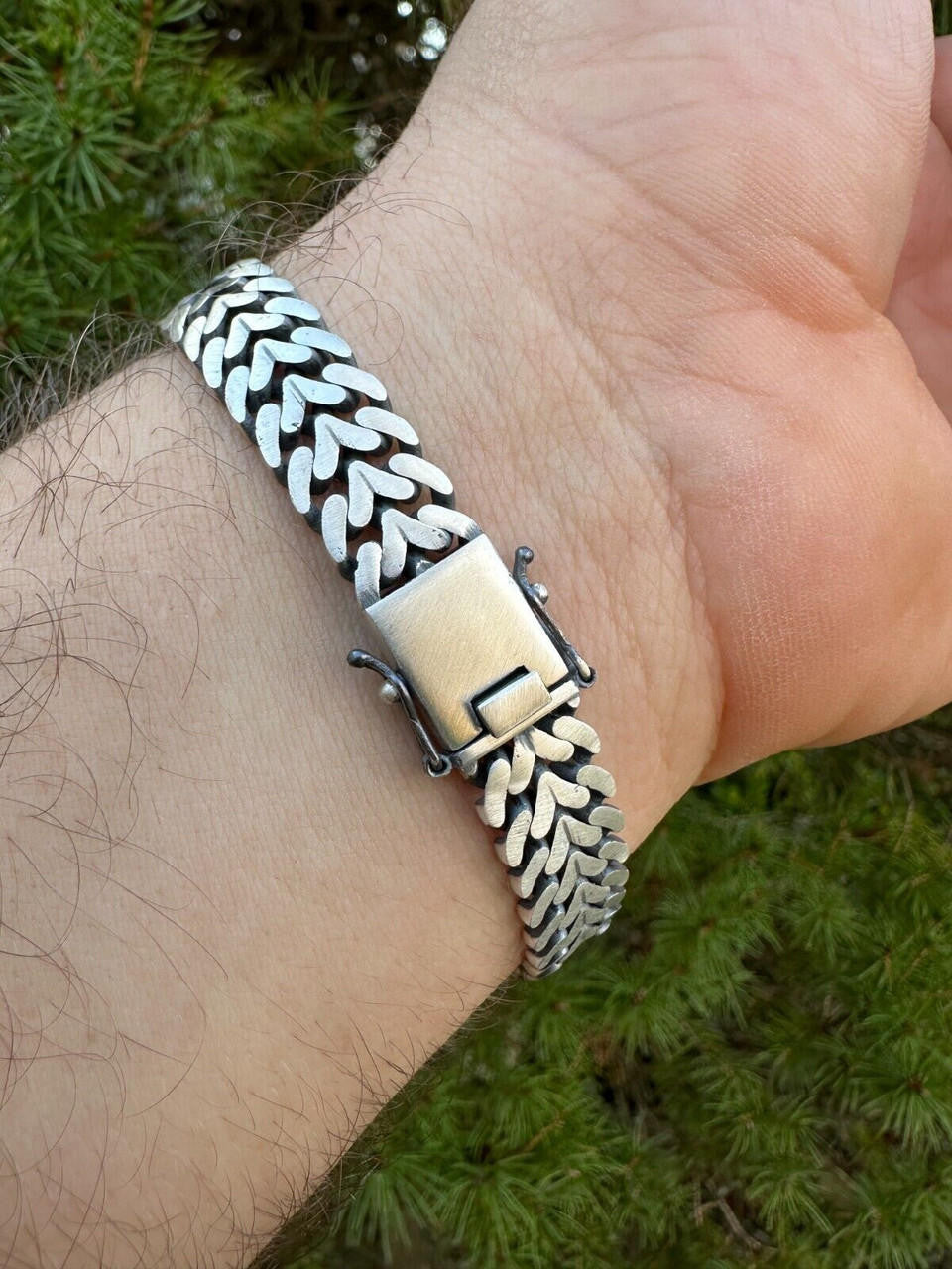 Double Open Figure 8 Franco Bracelet - 925 Sterling Silver Oxidized Gunmetal - 7"-9" - 12mm