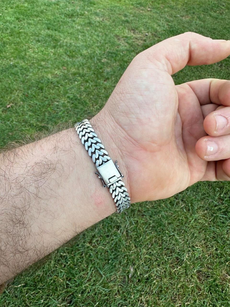 Double Open Figure 8 Franco Bracelet - 925 Sterling Silver Oxidized Gunmetal - 7"-9" - 12mm