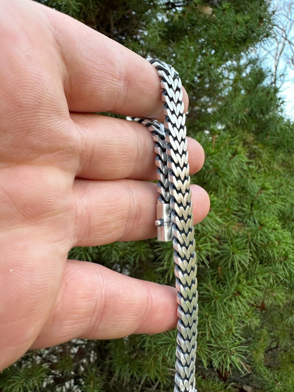 Double Open Figure 8 Franco Bracelet - 925 Sterling Silver Oxidized Gunmetal - 7"-9" - 12mm