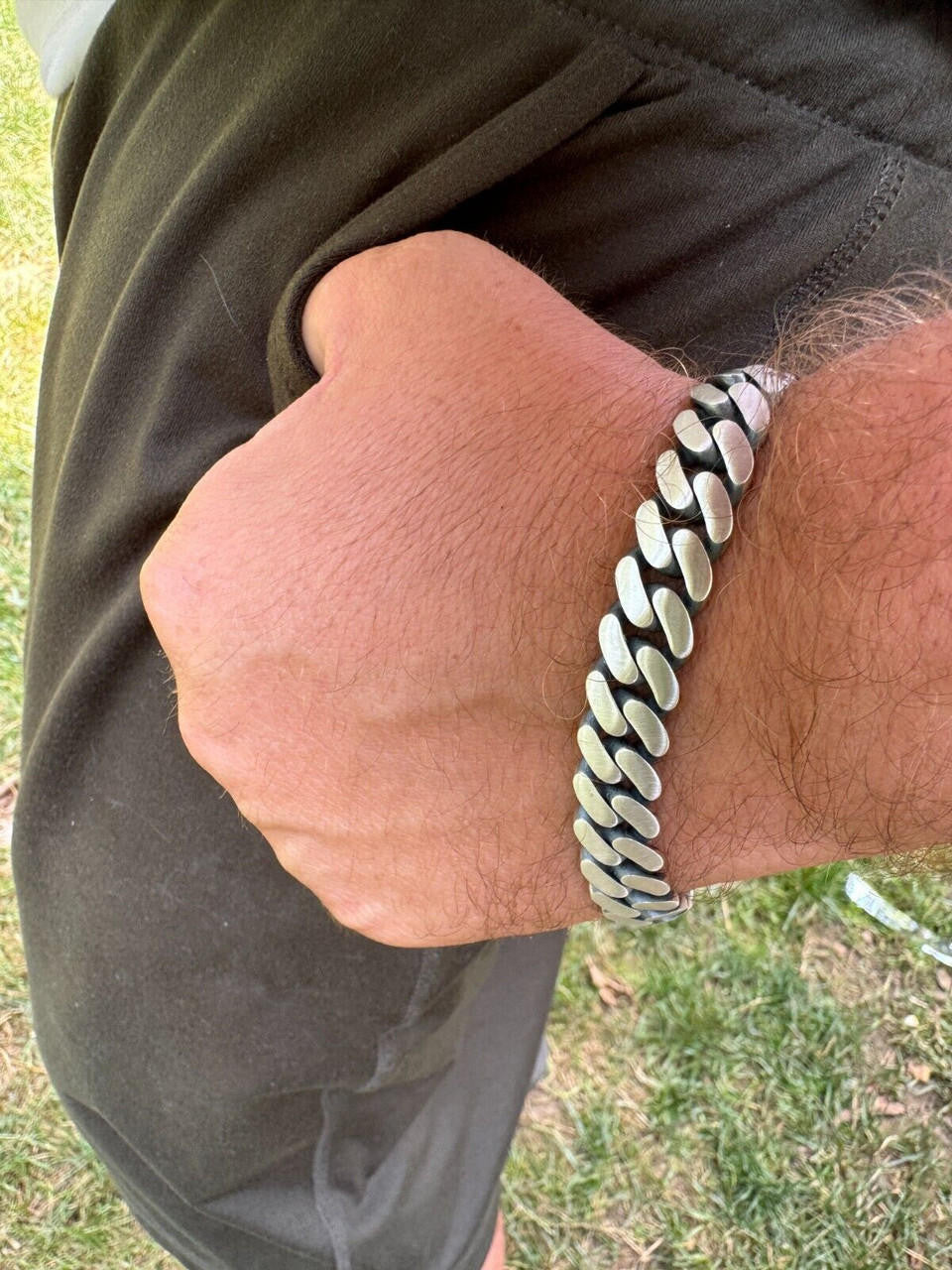 Miami Cuban Bracelet With Custom Skull Sleek Clasp - 925 Sterling Silver Oxidized Gunmetal - 7"-9" - 12mm