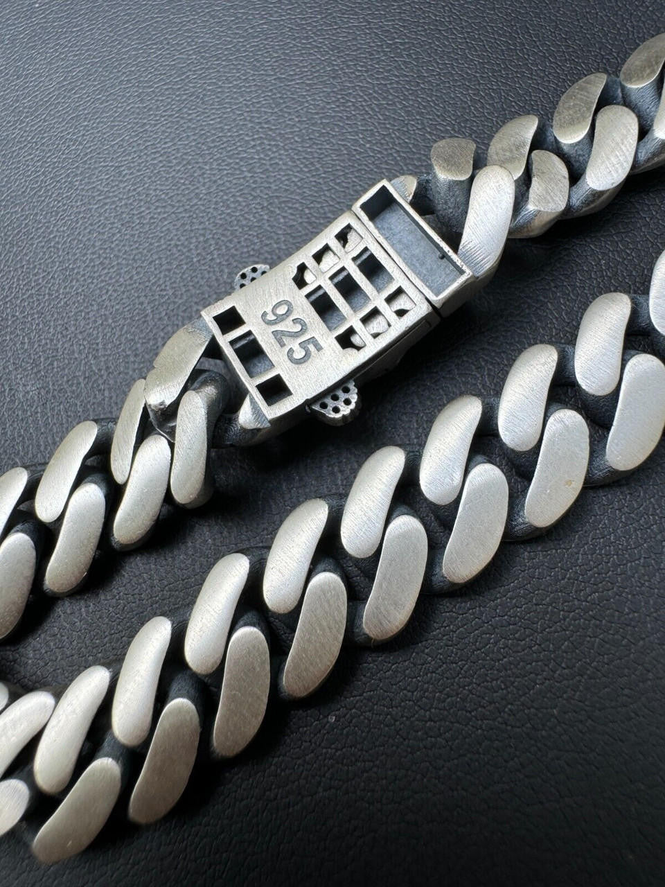 Miami Cuban Bracelet With Custom Skull Sleek Clasp - 925 Sterling Silver Oxidized Gunmetal - 7"-9" - 12mm