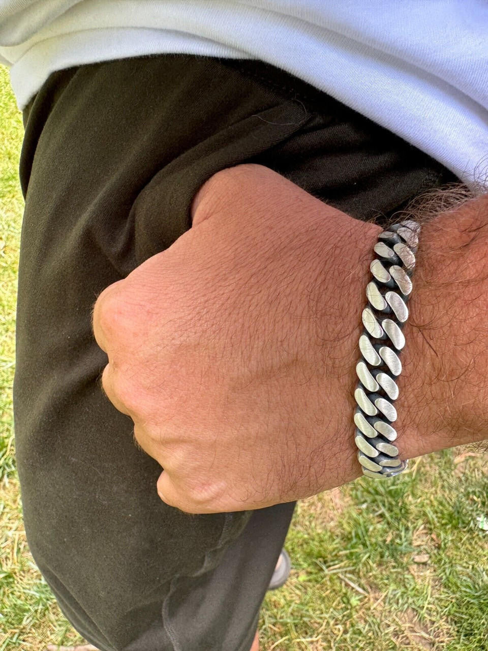 Miami Cuban Bracelet With Custom Skull Sleek Clasp - 925 Sterling Silver Oxidized Gunmetal - 7"-9" - 12mm