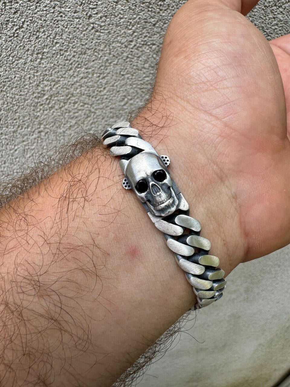 Miami Cuban Bracelet With Custom Skull Sleek Clasp - 925 Sterling Silver Oxidized Gunmetal - 7"-9" - 12mm