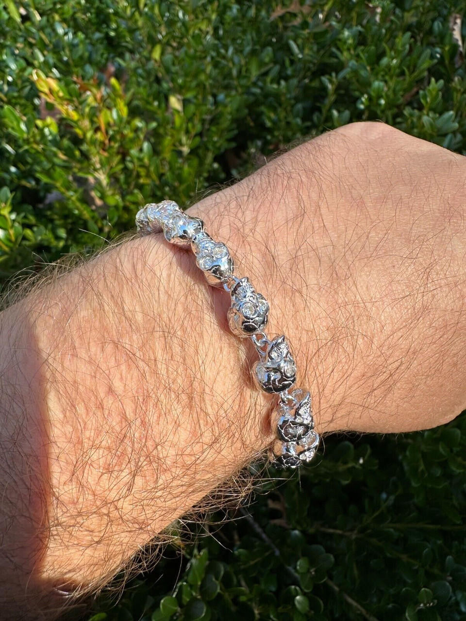 MOISSANITE Custom Skull Link Death Bracelet - 925 Silver - 9.5mm - 7.5"-8.5"