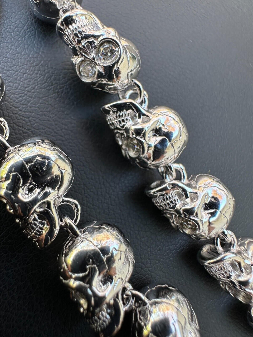 MOISSANITE Custom Skull Link Death Bracelet - 925 Silver - 9.5mm - 7.5"-8.5"