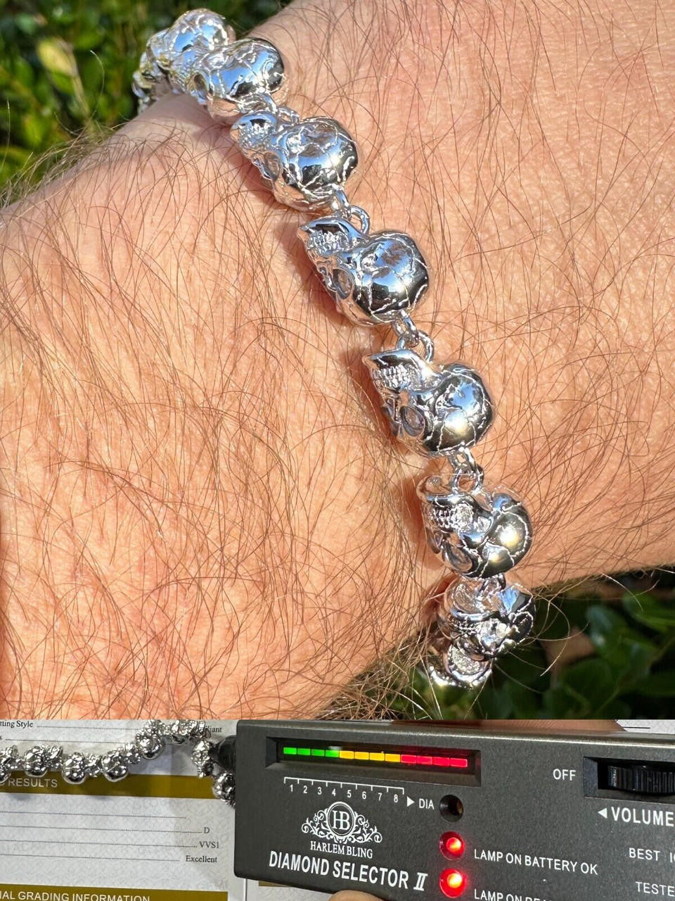 MOISSANITE Custom Skull Link Death Bracelet - 925 Silver - 9.5mm - 7.5"-8.5"