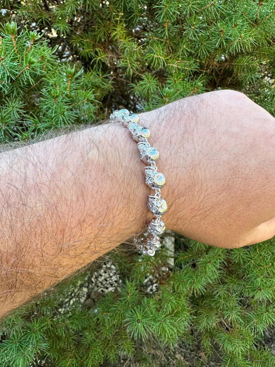 MOISSANITE Custom Skull Link Death Bracelet - 925 Silver - 9.5mm - 7.5"-8.5"