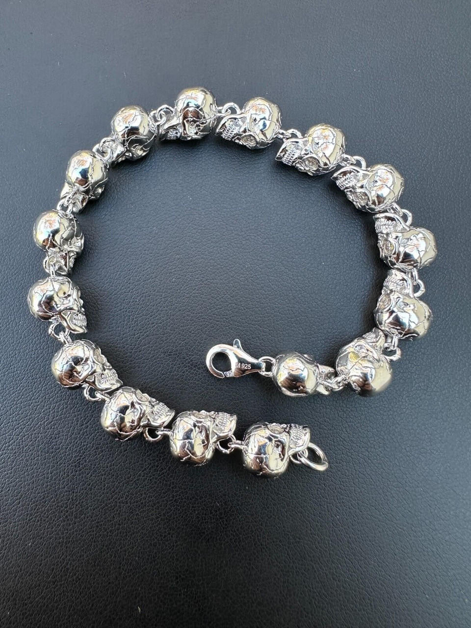MOISSANITE Custom Skull Link Death Bracelet - 925 Silver - 9.5mm - 7.5"-8.5"