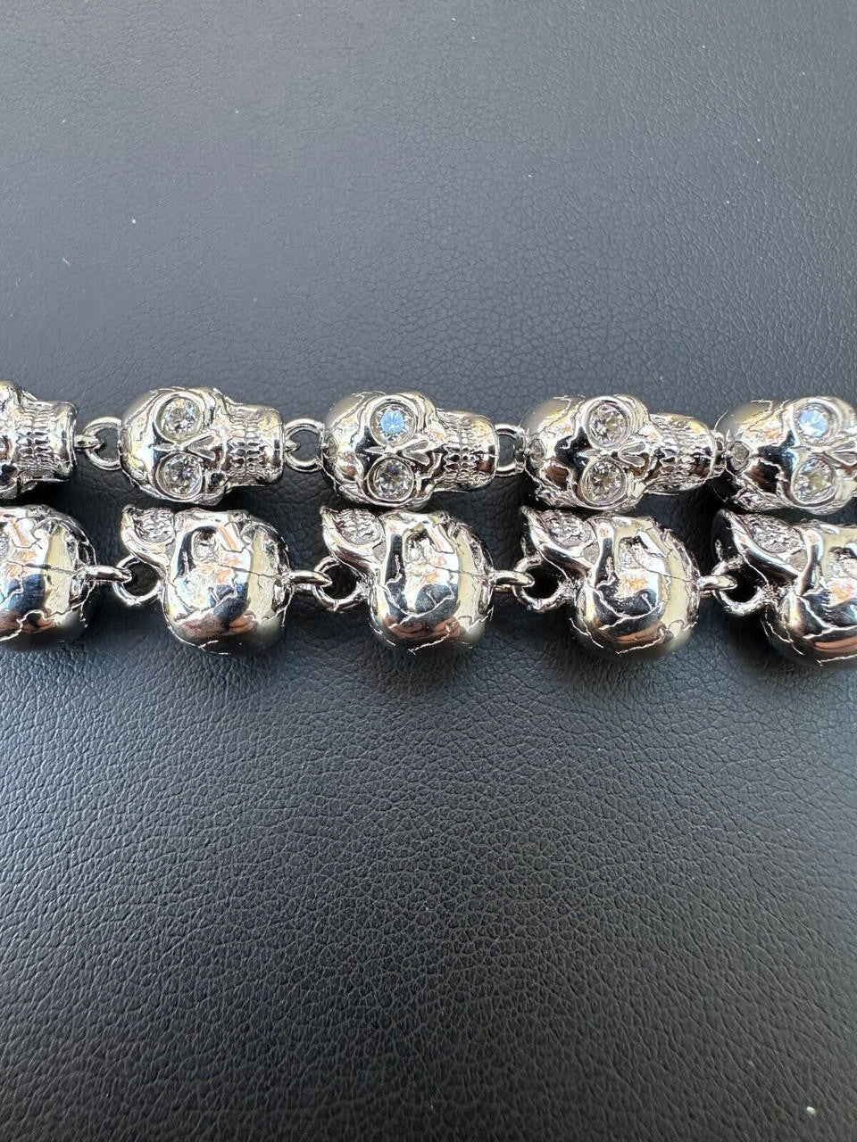MOISSANITE Custom Skull Link Death Bracelet - 925 Silver - 9.5mm - 7.5"-8.5"