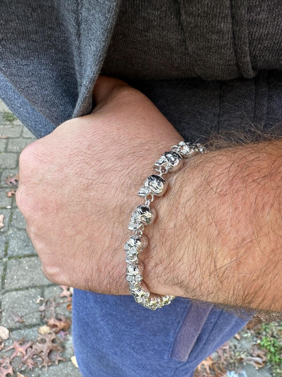 MOISSANITE Custom Skull Link Death Bracelet - 925 Silver - 9.5mm - 7.5"-8.5"