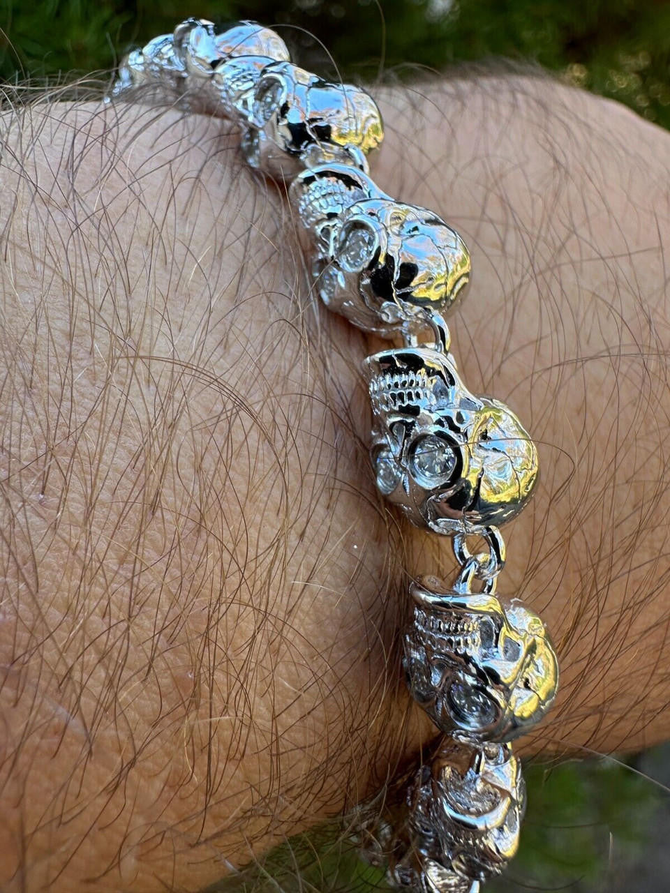 MOISSANITE Custom Skull Link Death Bracelet - 925 Silver - 9.5mm - 7.5"-8.5"