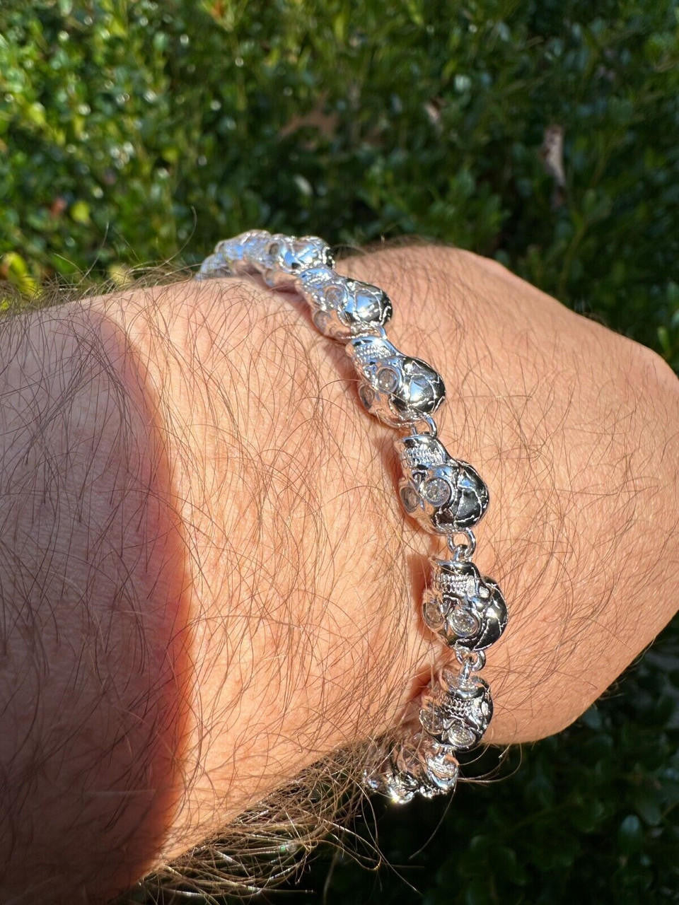 MOISSANITE Custom Skull Link Death Bracelet - 925 Silver - 9.5mm - 7.5"-8.5"