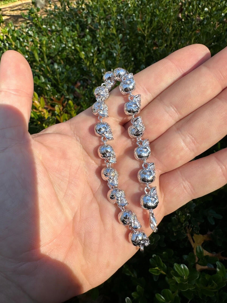 MOISSANITE Custom Skull Link Death Bracelet - 925 Silver - 9.5mm - 7.5"-8.5"