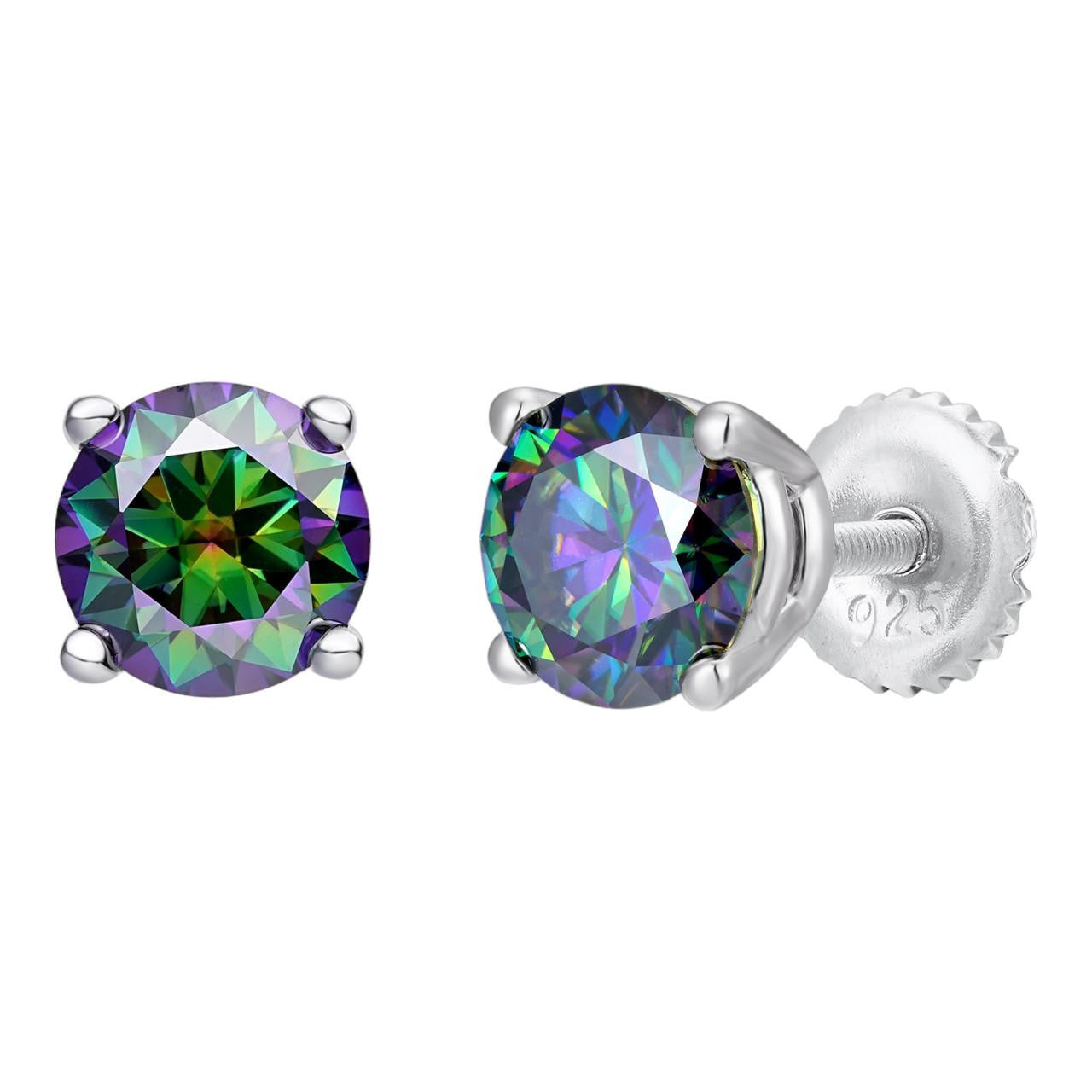 Dark Blue MOISSANITE Solitaire Stud Earrings - 925 Silver - 3mm-8mm - 0.2-4ct