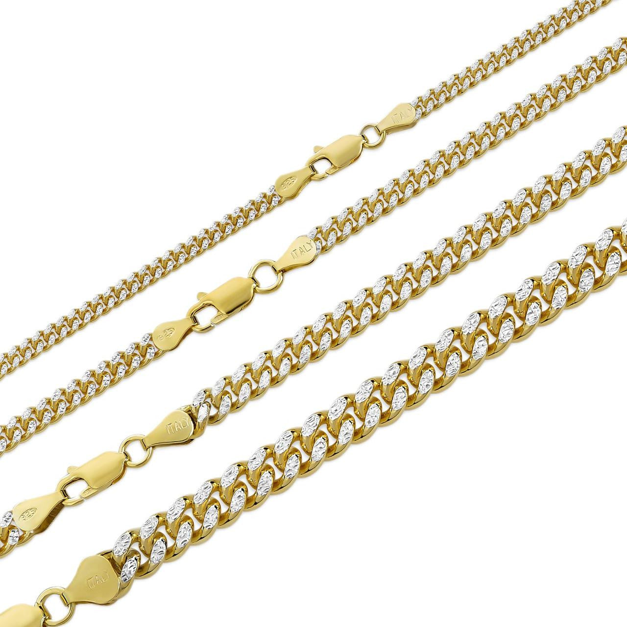 Diamond Cut Miami Cuban Link Chain Necklace Or Bracelet - 14k Gold Vermeil 925 Sterling Silver - 7"-30" - 3mm-7mm