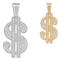 Dollar $ Sign Money Hip Hop Pendant - 14k Gold Vermeil Or 925 Silver - CZ Stones - Medium 1.75"