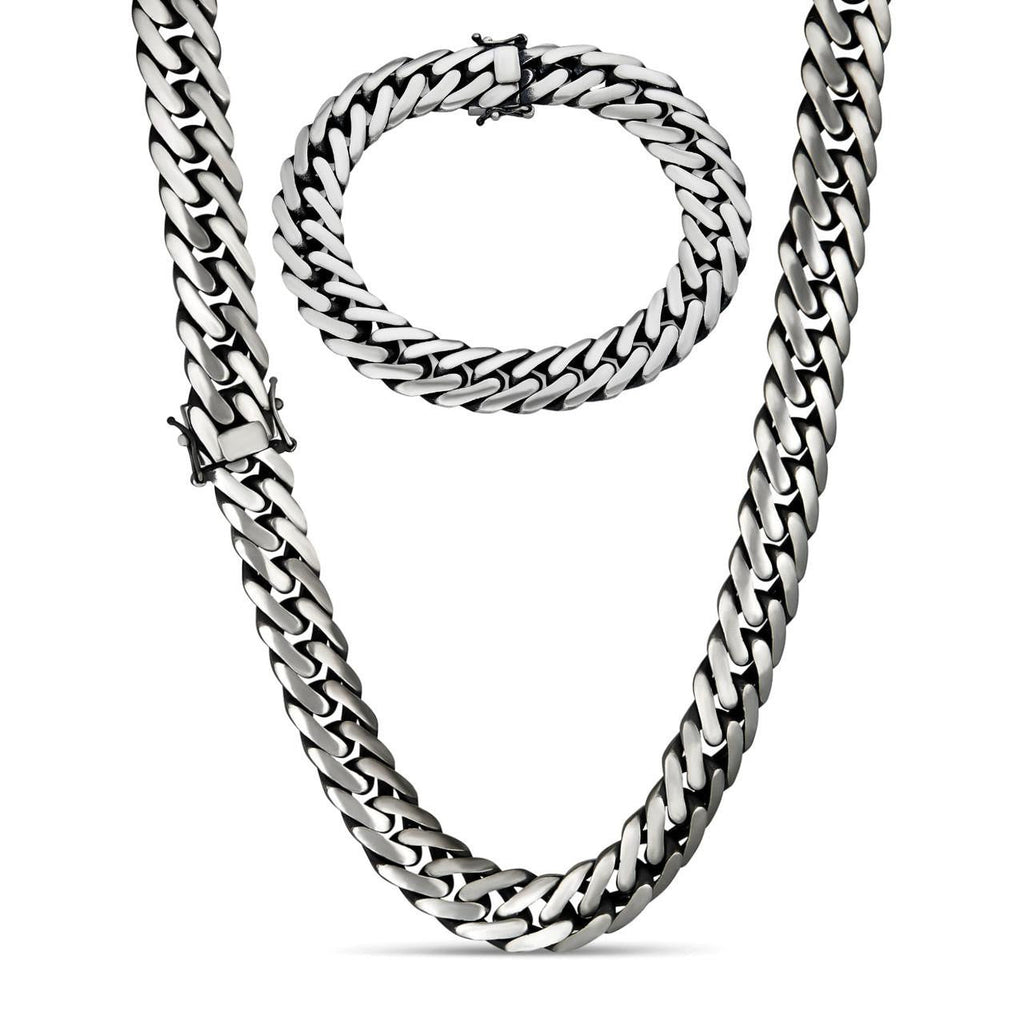 Double Curb Cuban Link Chain Necklace Or Bracelet - Oxidized 925 Sterling Silver - 7"-30" - 12mm