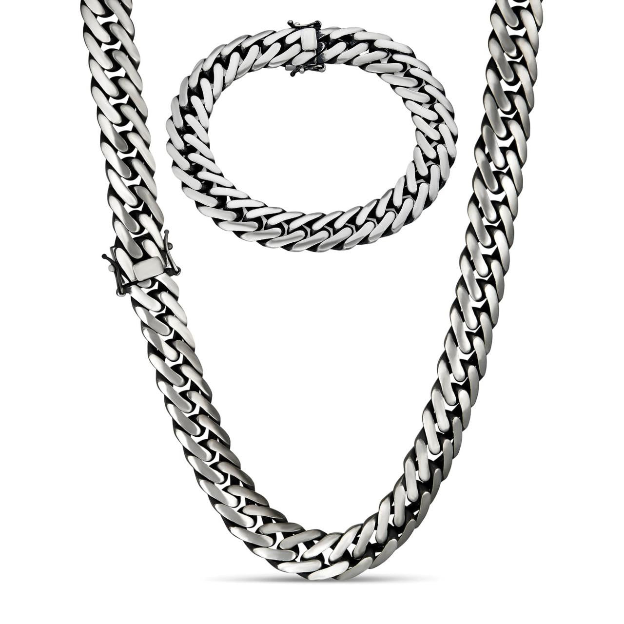 Double Curb Cuban Link Chain Necklace Or Bracelet - Oxidized 925 Sterling Silver - 7"-30" - 12mm