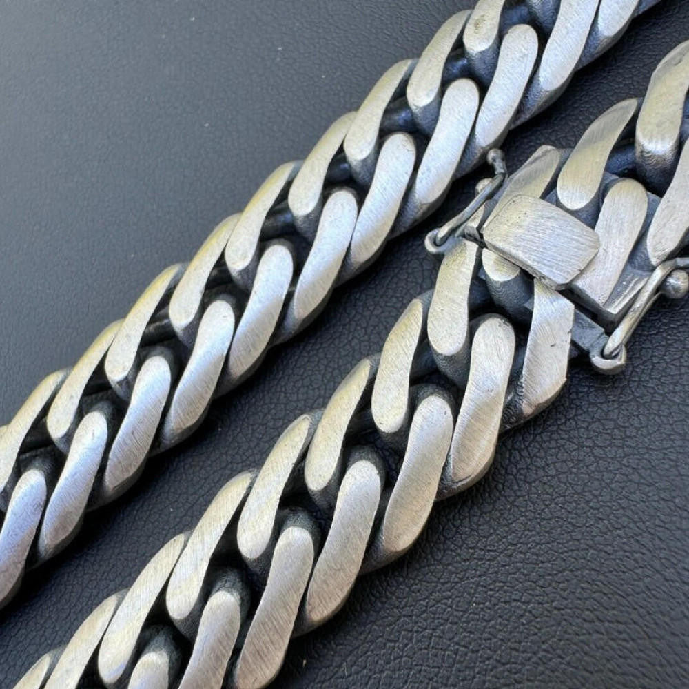 Double Curb Cuban Link Chain Necklace Or Bracelet - Oxidized 925 Sterling Silver - 7"-30" - 12mm