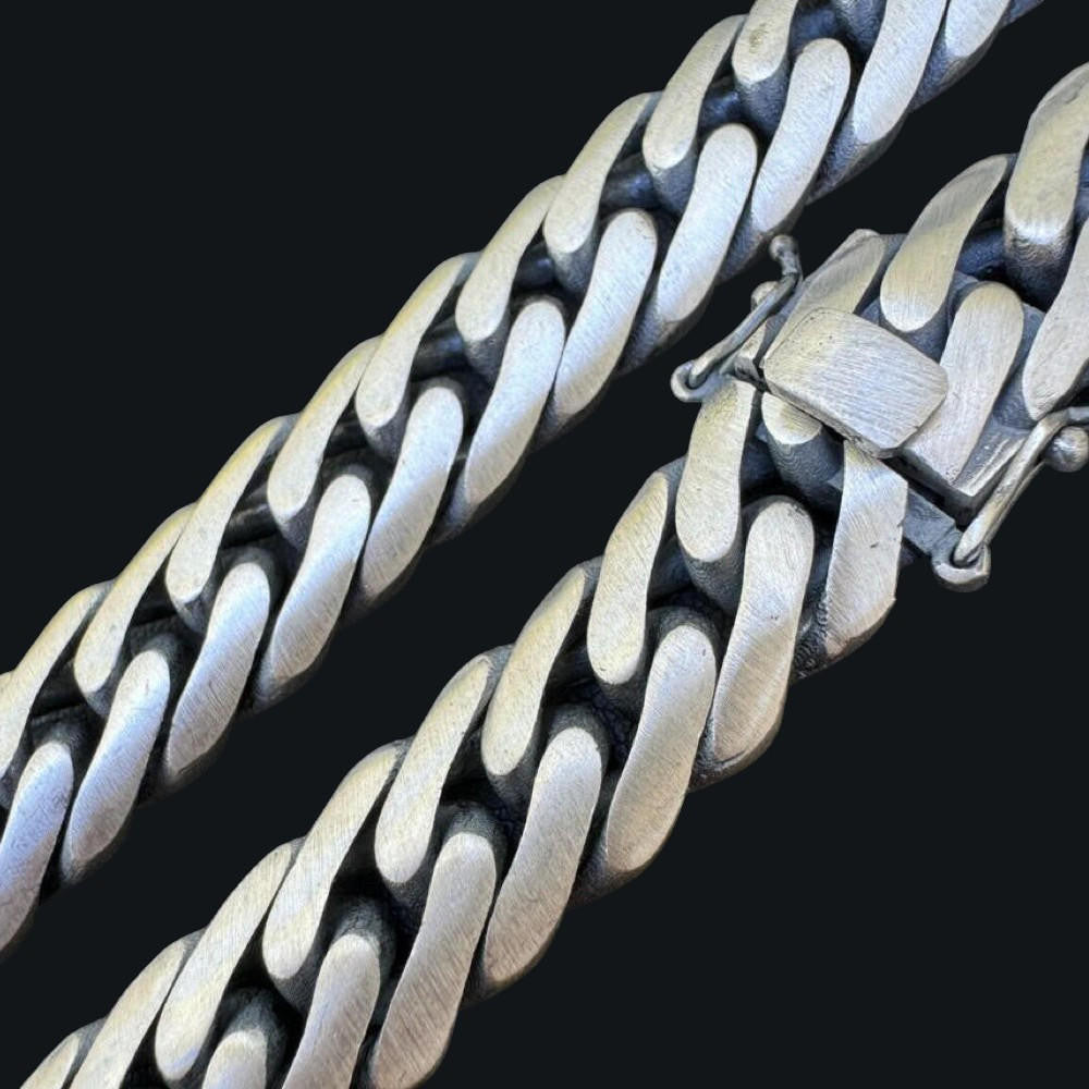Double Curb Cuban Link Chain Necklace Or Bracelet - Oxidized 925 Sterling Silver - 7"-30" - 12mm