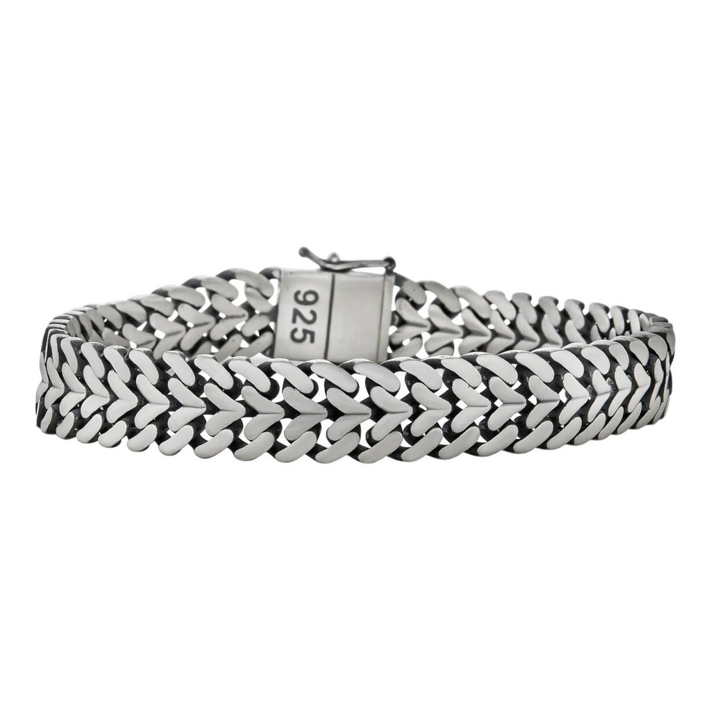 Double Open Figure 8 Franco Bracelet - 925 Sterling Silver Oxidized Gunmetal - 7"-9" - 12mm
