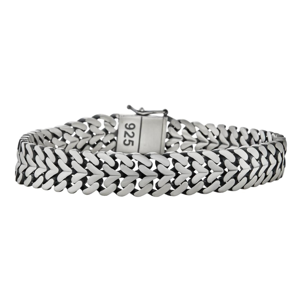 Double Open Figure 8 Franco Bracelet - 925 Sterling Silver Oxidized Gunmetal - 7"-9" - 12mm