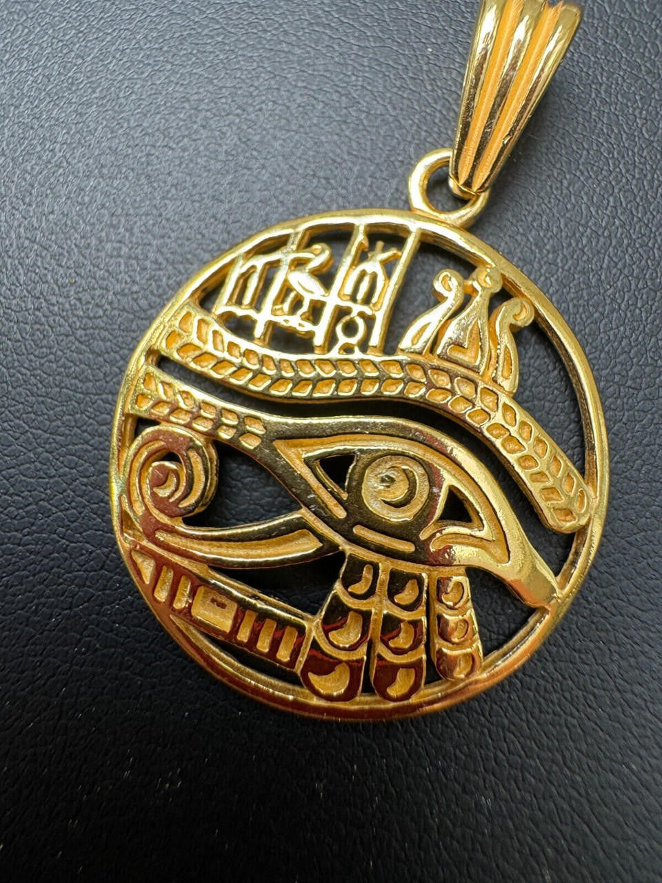 Eye Of Horus Egyptian Hieroglyphics Pendant - 14k Gold Vermeil Or 925 Silver - Small 1.5"