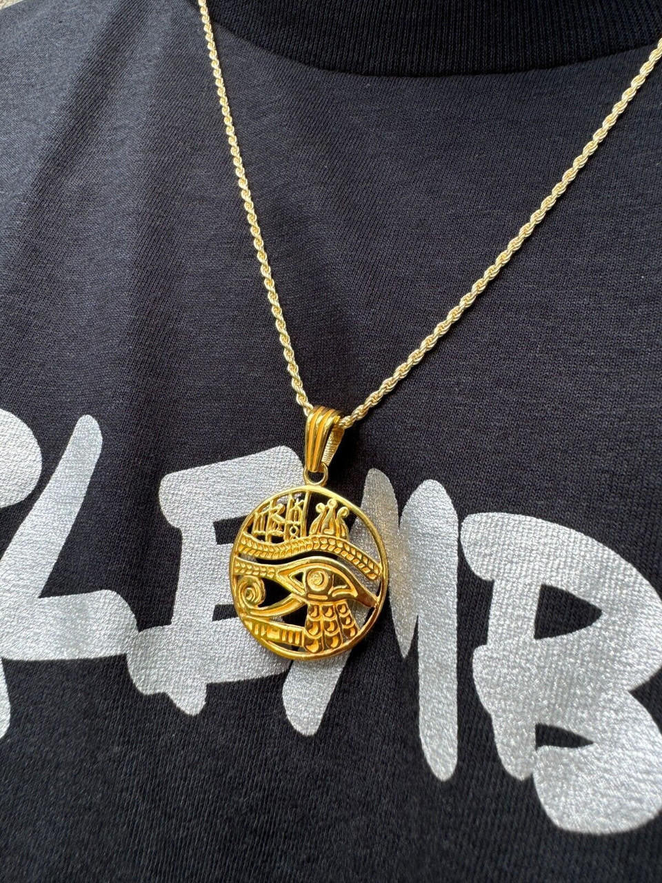 Eye Of Horus Egyptian Hieroglyphics Pendant - 14k Gold Vermeil Or 925 Silver - Small 1.5"