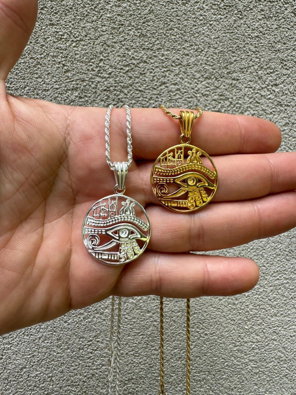 Eye Of Horus Egyptian Hieroglyphics Pendant - 14k Gold Vermeil Or 925 Silver - Small 1.5"
