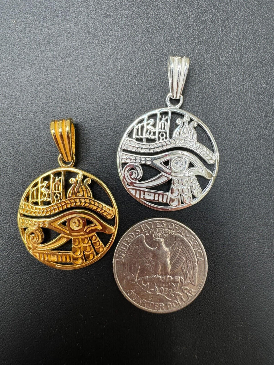 Eye Of Horus Egyptian Hieroglyphics Pendant - 14k Gold Vermeil Or 925 Silver - Small 1.5"