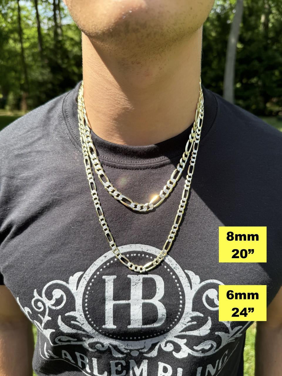 Figaro Link Chain Necklace Or Bracelet - Diamond Cut 14k Gold Vermeil 925 Sterling Silver - 6"-30" - 2.5mm-10mm