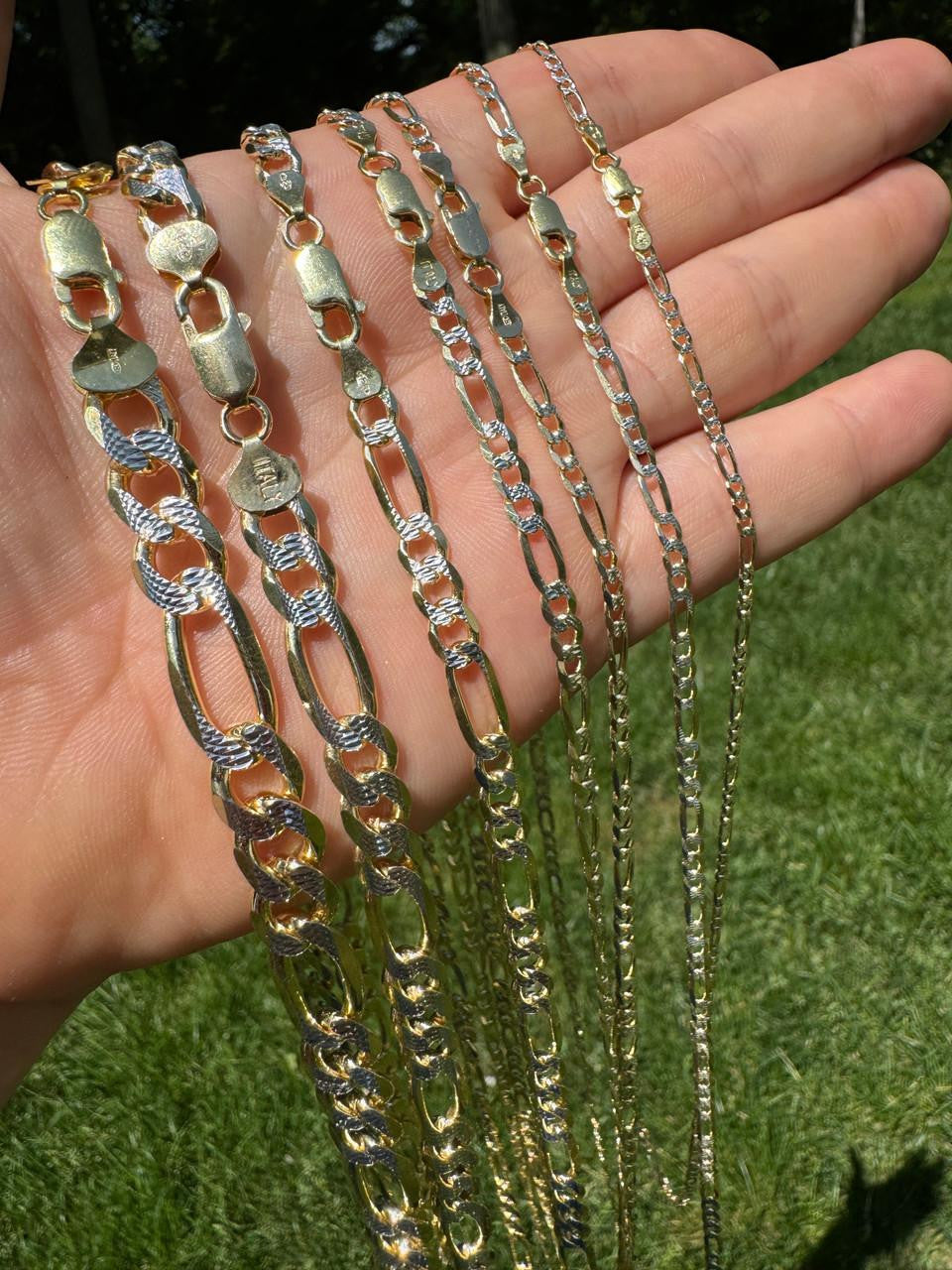 Figaro Link Chain Necklace Or Bracelet - Diamond Cut 14k Gold Vermeil 925 Sterling Silver - 6"-30" - 2.5mm-10mm