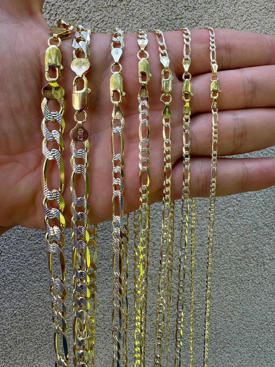 Figaro Link Chain Necklace Or Bracelet - Diamond Cut 14k Gold Vermeil 925 Sterling Silver - 6"-30" - 2.5mm-10mm