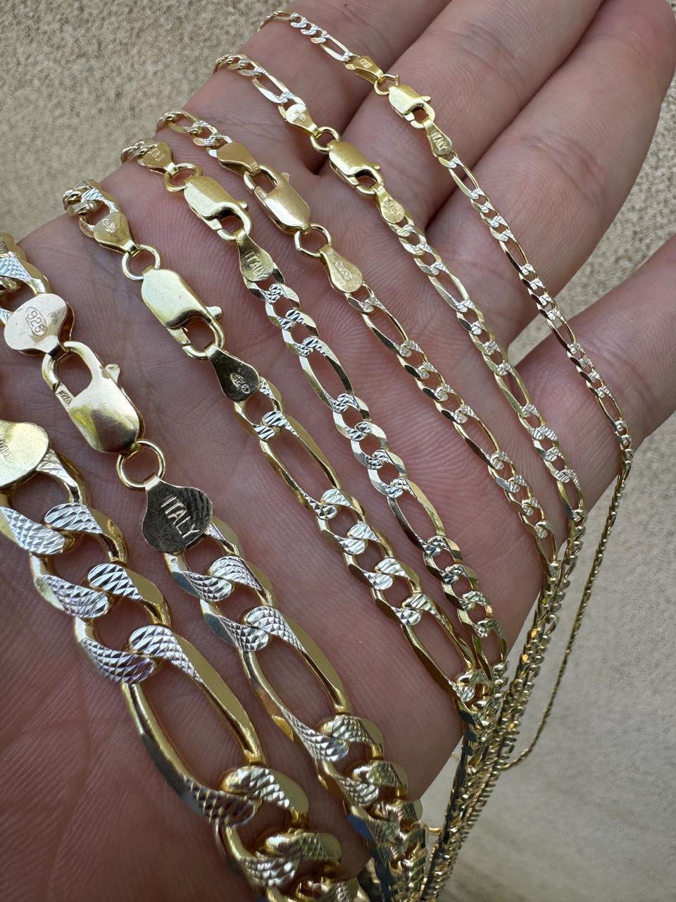 Figaro Link Chain Necklace Or Bracelet - Diamond Cut 14k Gold Vermeil 925 Sterling Silver - 6"-30" - 2.5mm-10mm