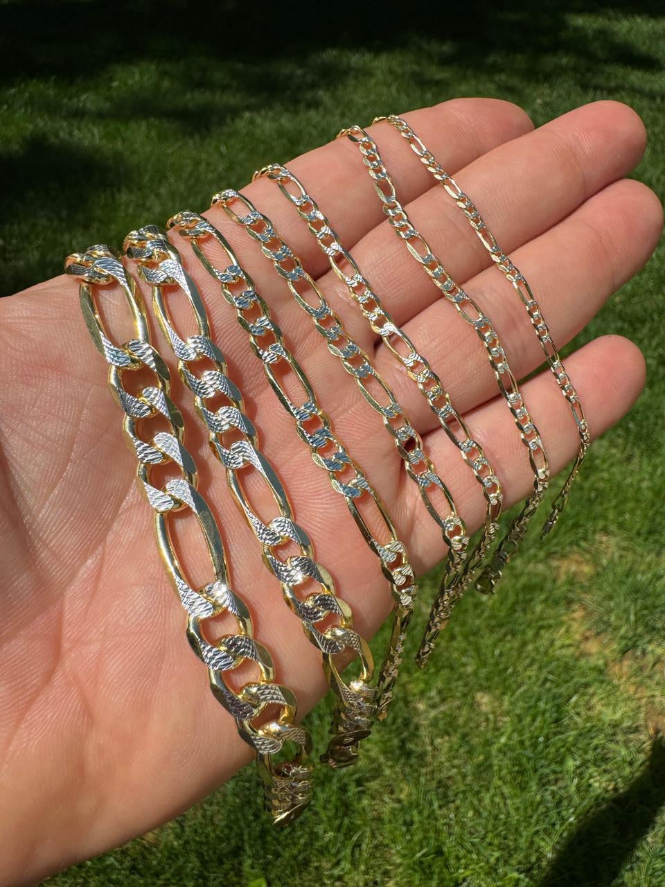 Figaro Link Chain Necklace Or Bracelet - Diamond Cut 14k Gold Vermeil 925 Sterling Silver - 6"-30" - 2.5mm-10mm
